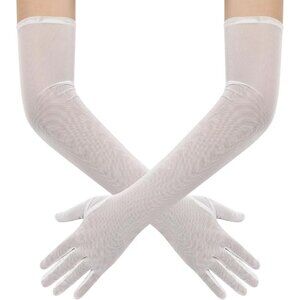 Women's Tulle Mesh Lvory Long Stretchy Gloves Halloween Party Wedding Costume